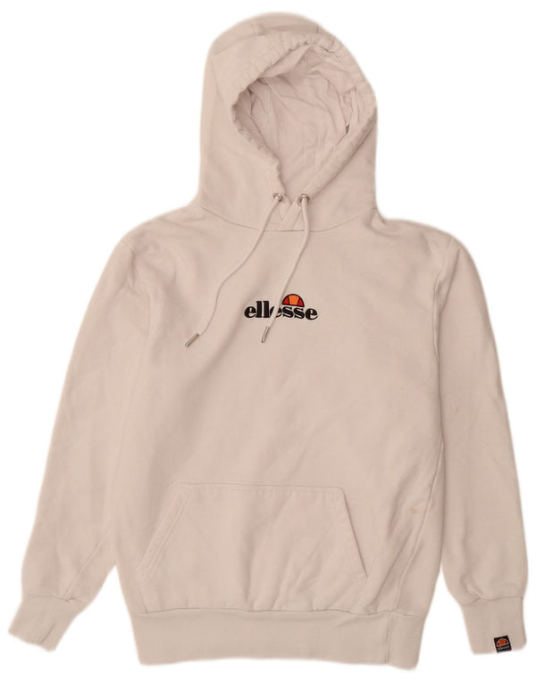ELLESSE Mens Graphic Hoodie Jumper Small Off White Cotton