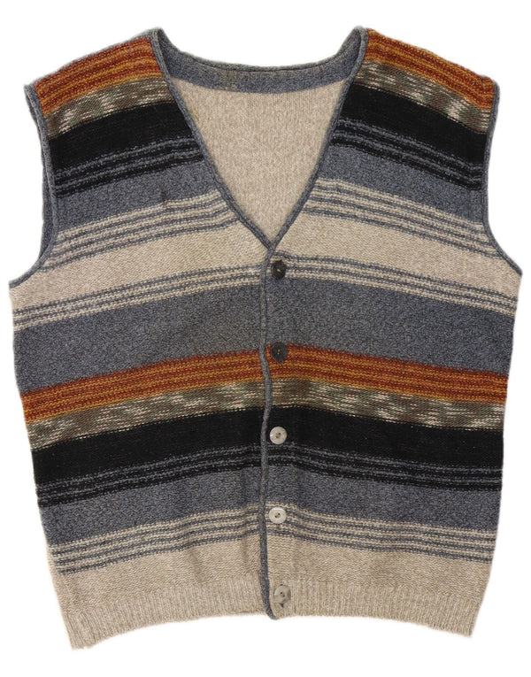 Vintage Mens Sleeveless Cardigan Sweater Large Multicoloured Striped