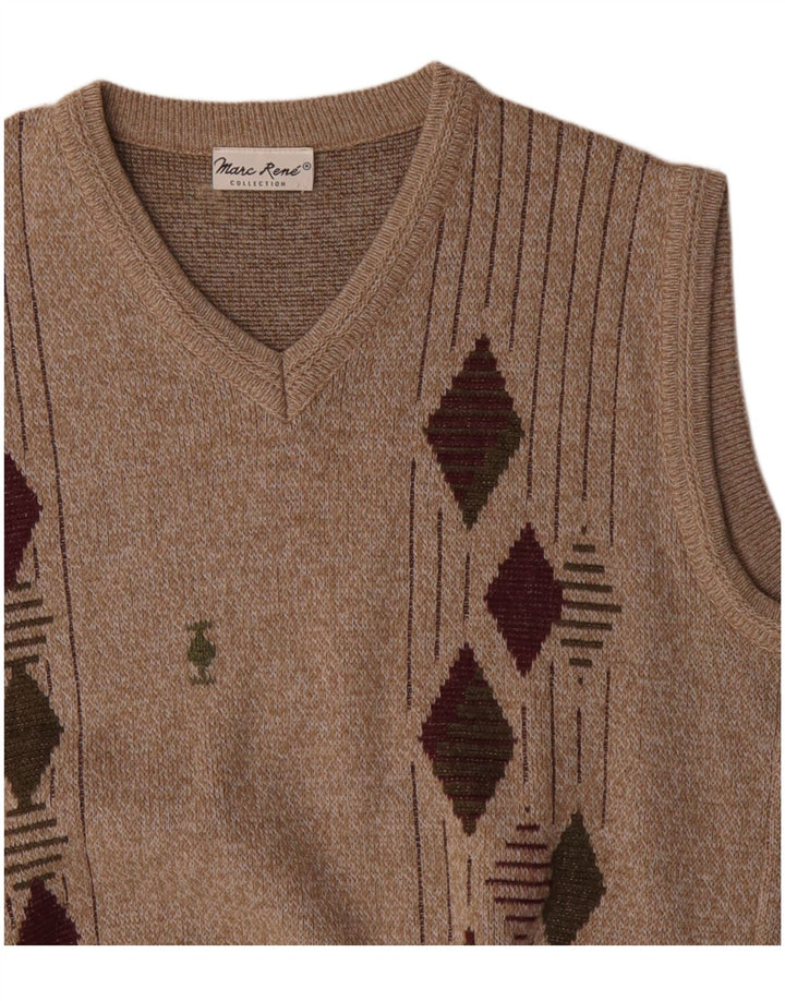 Marc Rene Mens Vest Tank Top Medium Beige Argyle/Diamond