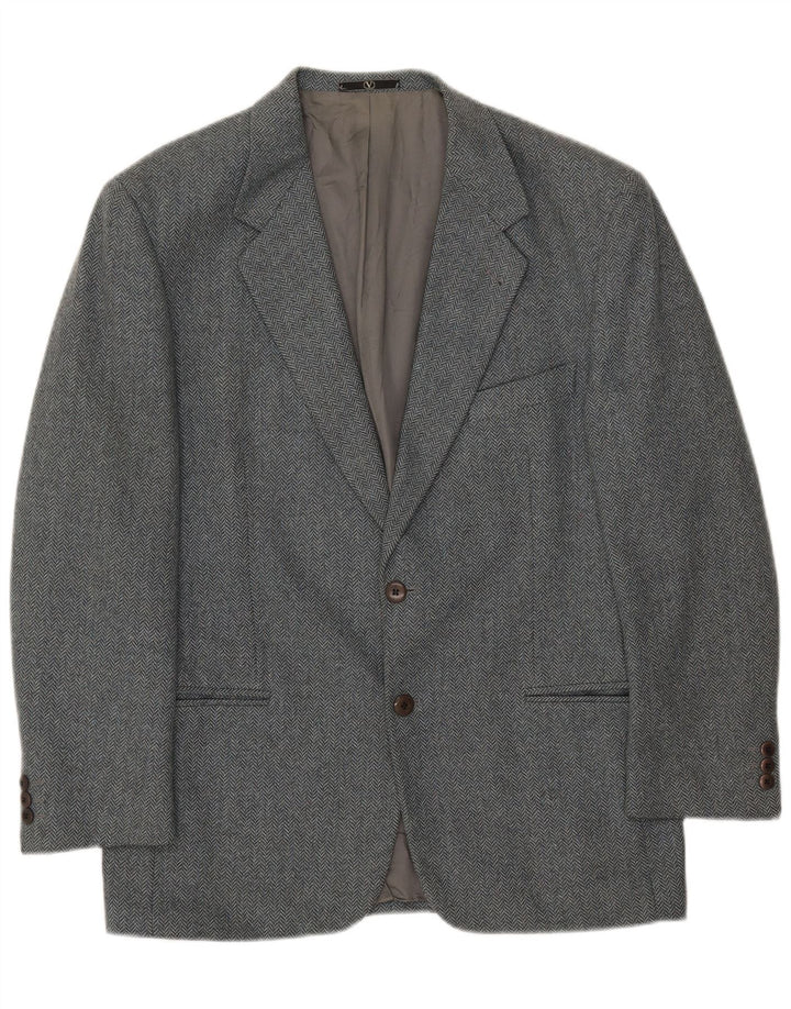 Valentino Mens 2 Button Blazer Jacket IT 50 Large Grey Herringbone Wool