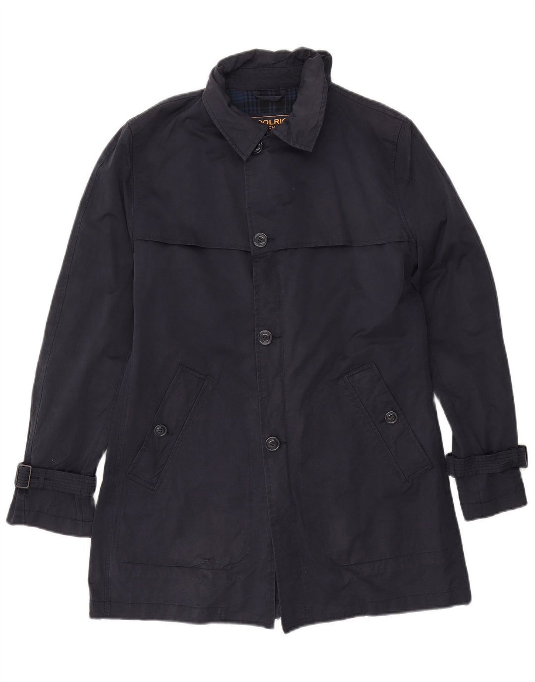WOOLRICH Mens Trench Coat UK 36 Small Navy Blue Cotton