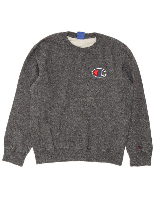 Champion Womens Sweatshirt Jumper UK 14 Medium Grey Flecked Cotton