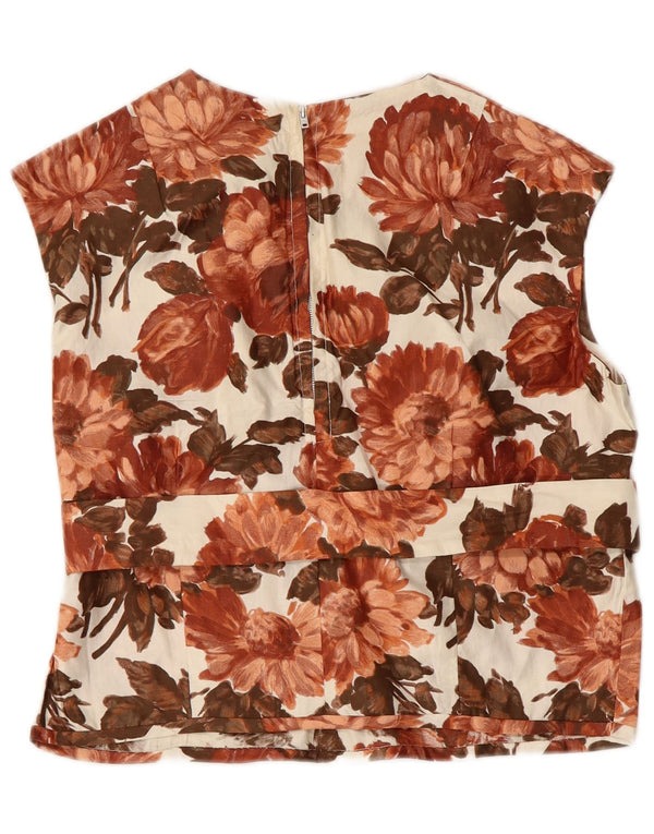 VINTAGE Womens Crop Sleeveless Blouse Top UK 14 Medium Brown Floral