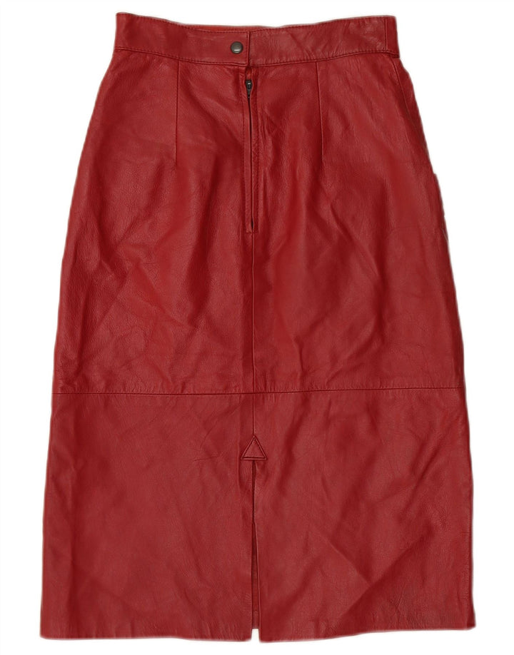 VINTAGE Womens High Waist Leather Skirt W24 XS Burgundy