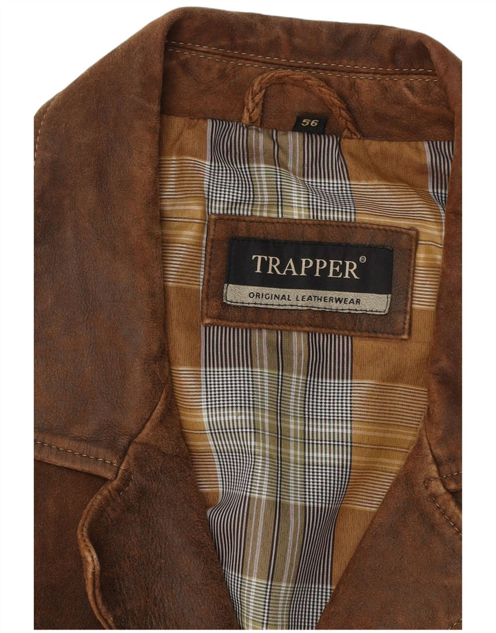 TRAPPER Mens Leather Jacket IT 56 3XL Brown Leather