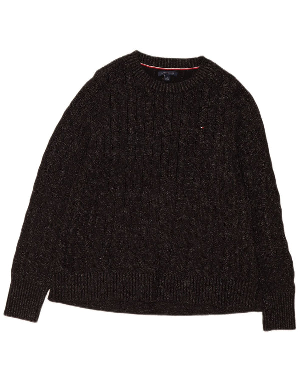 Tommy Hilfiger Womens Crew Neck Jumper Sweater UK 12 Medium Black Cotton
