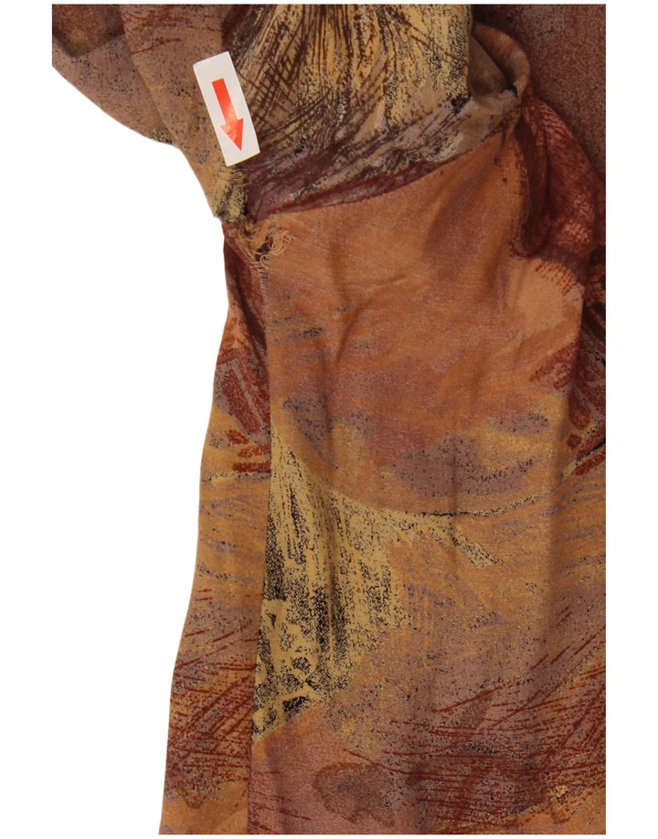 Vintage Womens Abstract Pattern Short Sleeve Shirt UK 14 Medium Brown