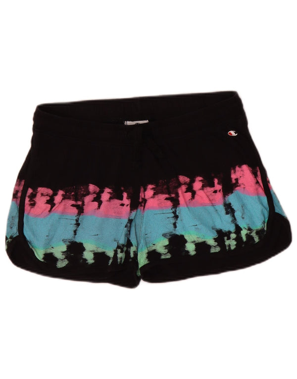 CHAMPION Girls Sport Shorts 15-16 Years 2XL Black Tie Dye Cotton