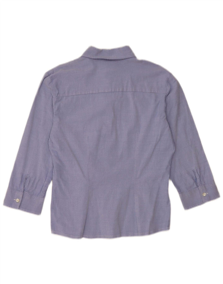 Benetton Womens 3/4 Sleeve Shirt UK 10 Small Blue Cotton