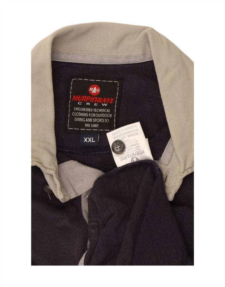 MURPHY & NYE Mens Long Sleeve Rugby Polo Shirt 2XL Navy Blue Cotton