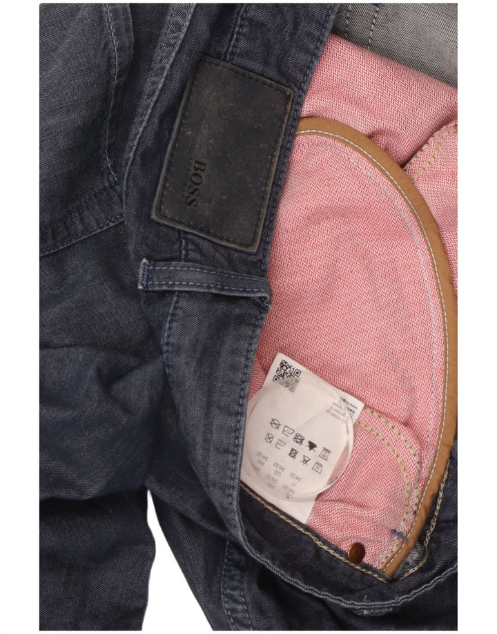 HUGO BOSS Mens Straight Chino Trousers W34 L32 Navy Blue Cotton