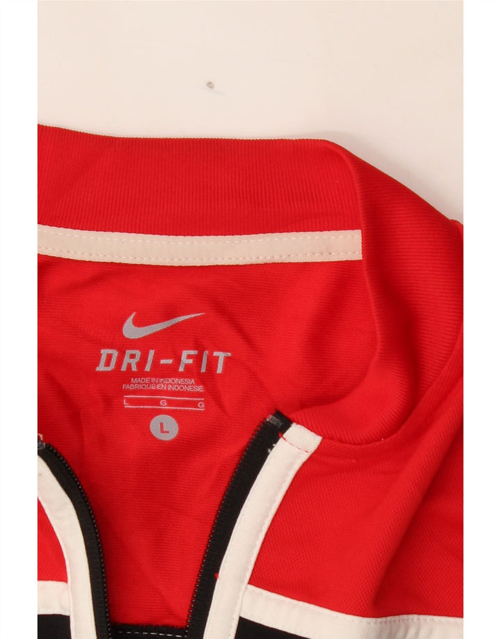 NIKE Mens Dri Fit Tracksuit Top Jacket Large Red Colourblock Polyester Vintage Nike and Second-Hand Nike from Messina Hembry 