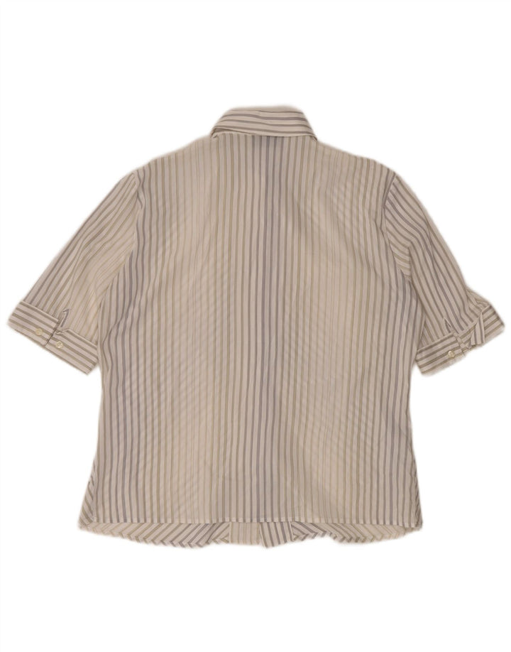 TRUSSARDI JEANS Womens Short Sleeve Shirt Blouse UK 22 3XL White Pinstripe