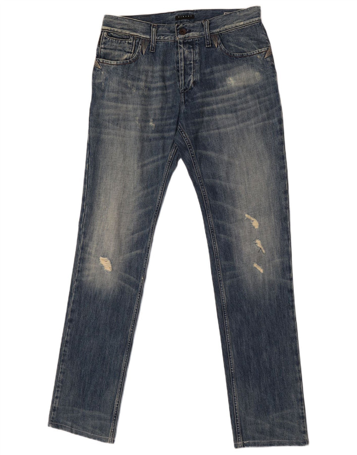 Sisley Mens Distressed Slim Jeans W31 L33 Blue Cotton