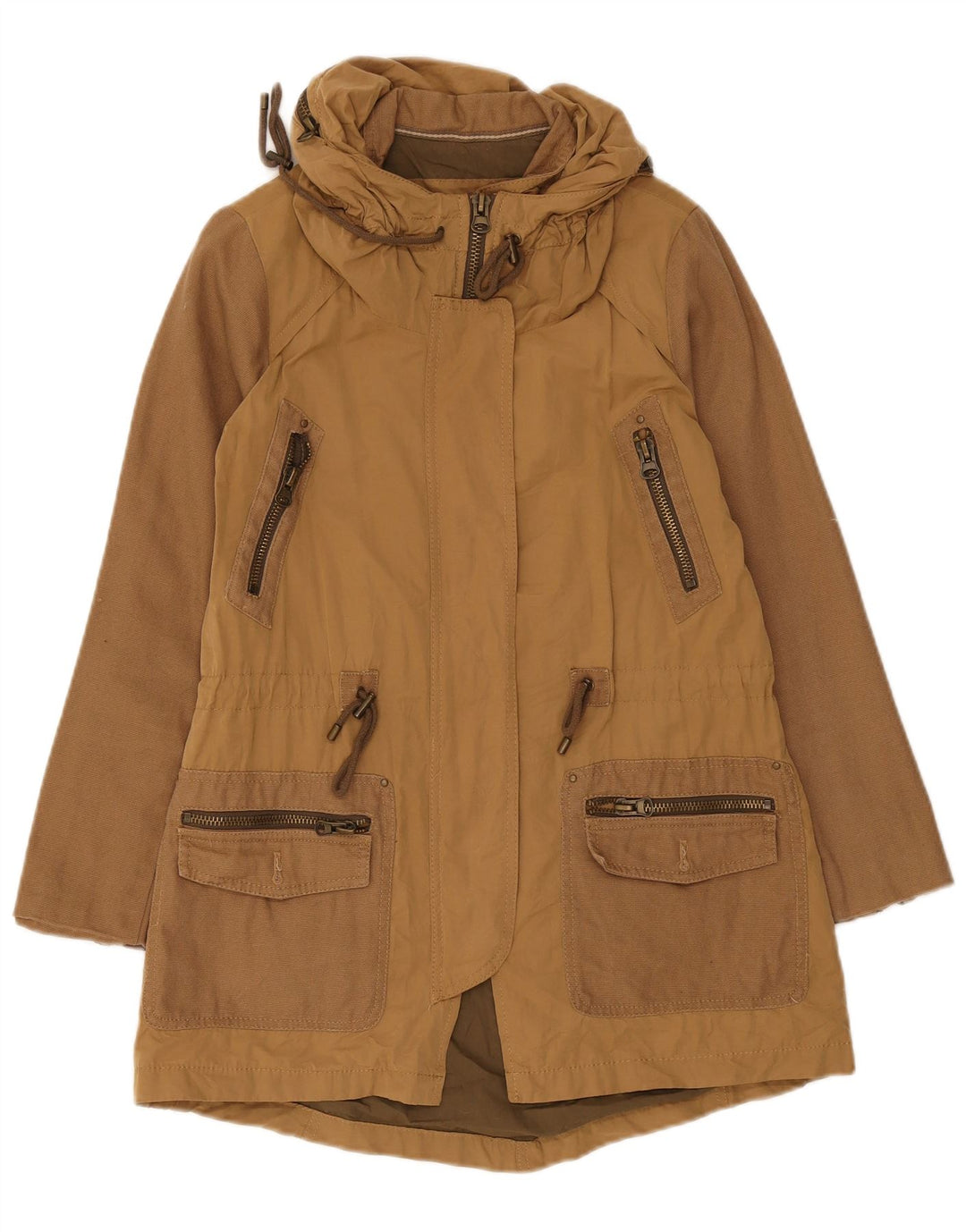Zara Womens Parka Jacket UK 10 Small Brown Cotton