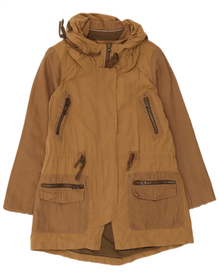 Zara Womens Parka Jacket UK 10 Small Brown Cotton