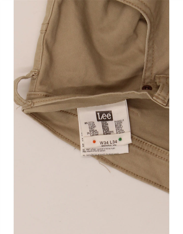 LEE Mens Brooklyn Straight Casual Trousers W34 L34 Beige Cotton