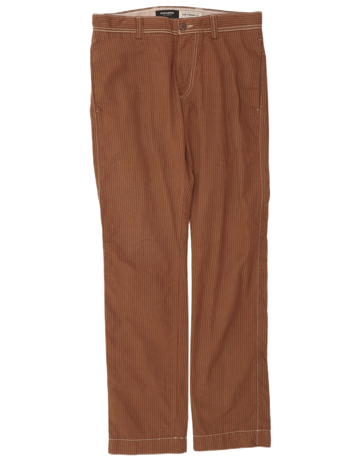 DOCKERS Mens Slim Fit Chino Trousers W34 L34 Brown Pinstripe Classic