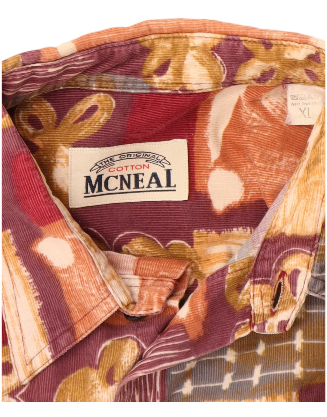 MCNEAL Mens Corduroy Shirt XL Burgundy Patchwork