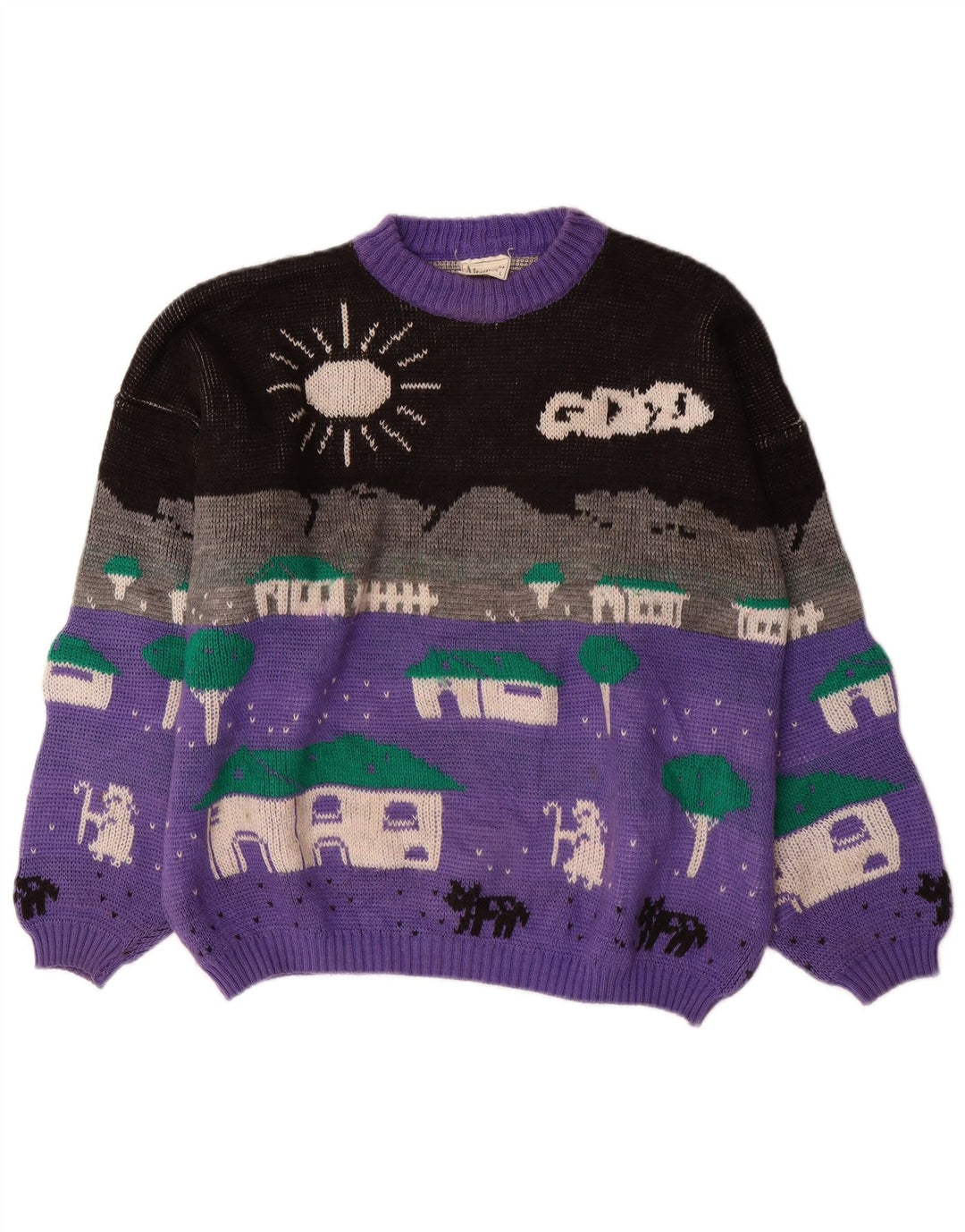 ALTA MODA Womens Crew Neck Jumper Sweater UK 16 Large Purple Colourblock