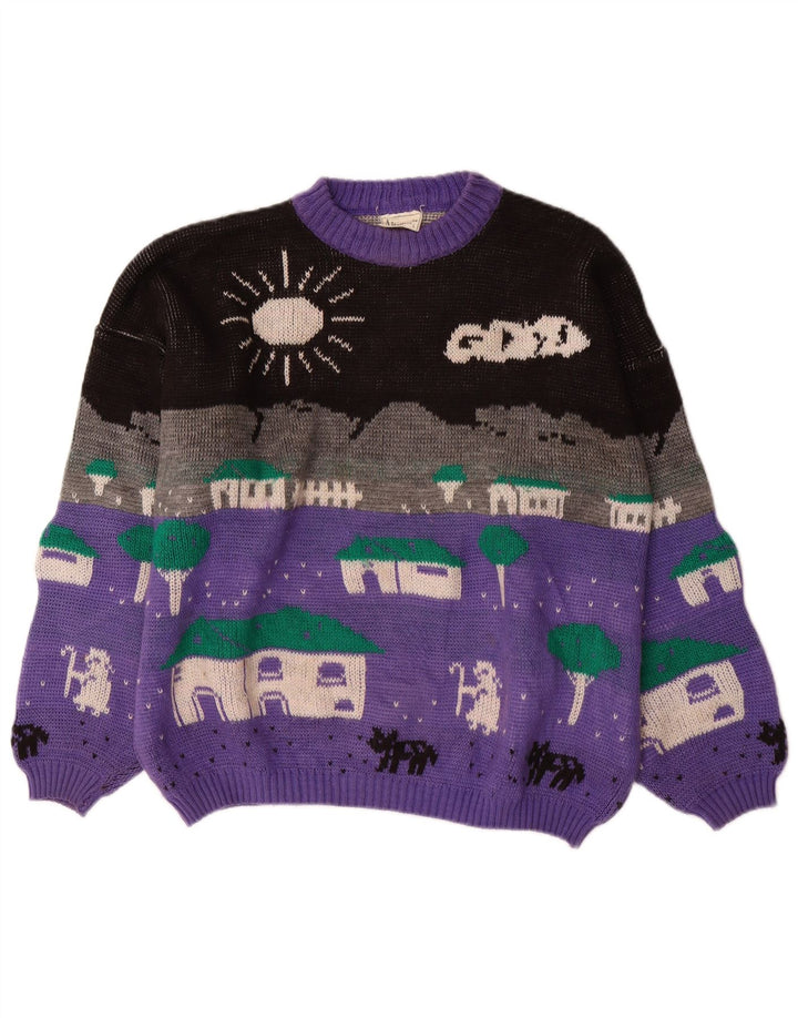 ALTA MODA Womens Crew Neck Jumper Sweater UK 16 Large Purple Colourblock