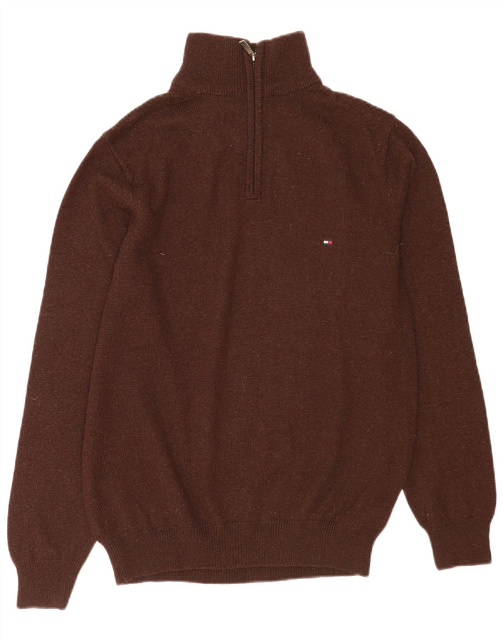 Tommy Hilfiger Mens Zip Neck Jumper Sweater Small Brown Lambswool