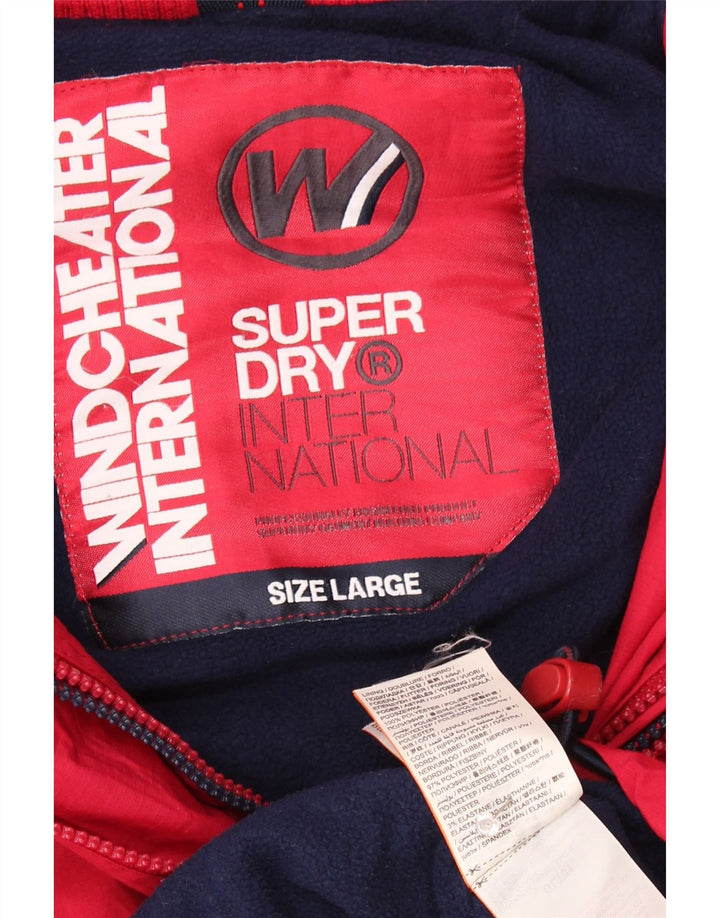 Superdry Womens Windcheater Hooded Windbreaker Jacket UK 16 Large Red