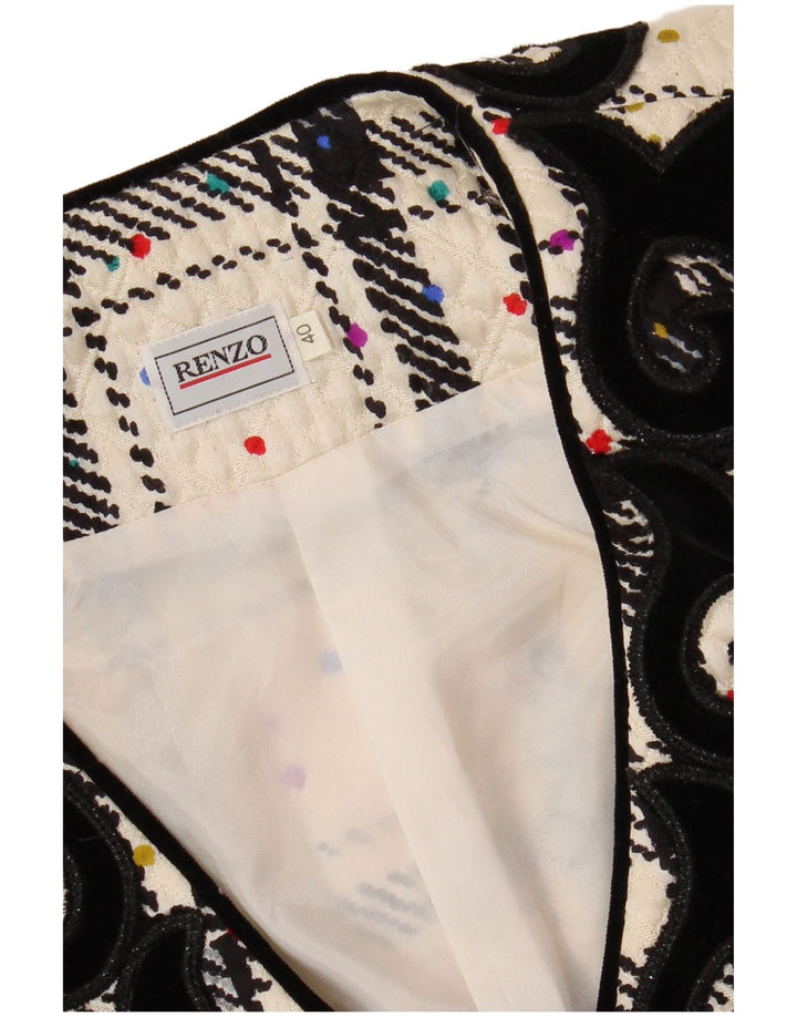 RENZO Womens Oversized Blazer Jacket IT 40 Small Off White Check