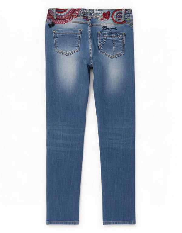 Desigual Womens Graphic Slim Jeans W30 L27 Blue Polyester