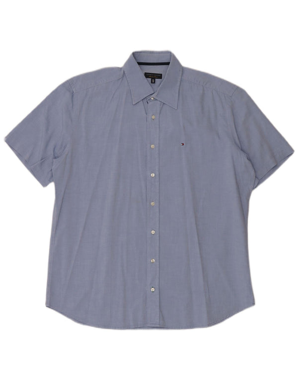 Tommy Hilfiger Mens Short Sleeve Shirt Size 16 41 Large Blue Cotton