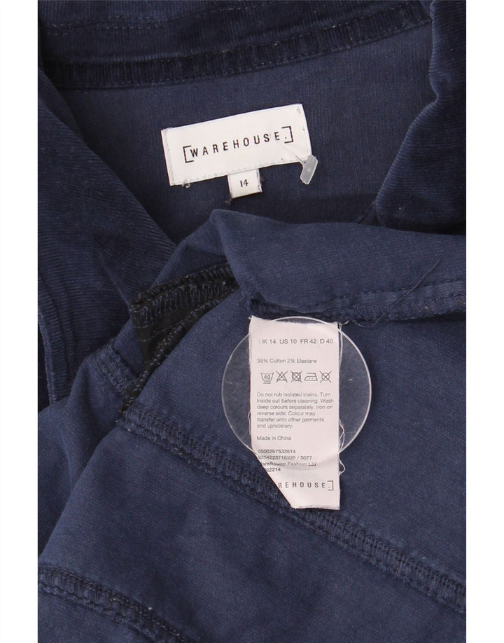 Warehouse Womens Corduroy Overcoat UK 14 Large Navy Blue Cotton