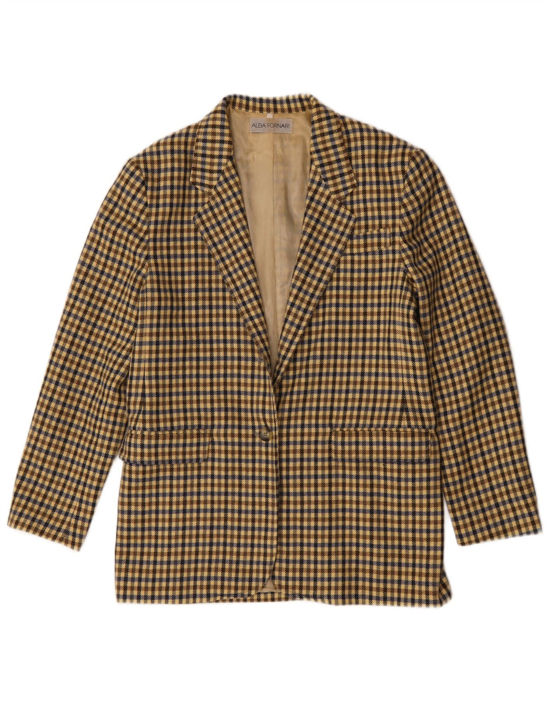 ALBA FORNARI Womens Longline Blazer Jacket UK 14 Medium Beige Gingham