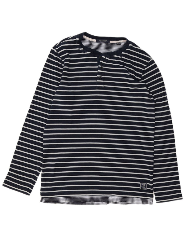 SCOTCH & SODA Mens Top Long Sleeve Large Navy Blue Striped Cotton
