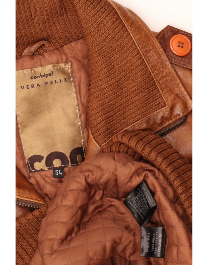 Conbipel Mens Military Leather Jacket IT 54 XL Brown
