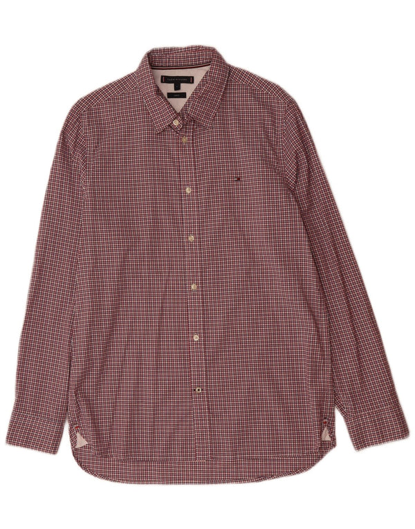 TOMMY HILFIGER Mens Slim Fit Shirt Large Pink Gingham Cotton