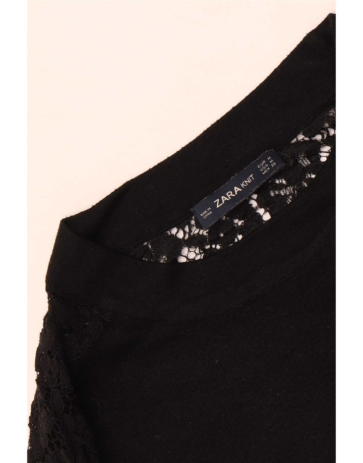 Zara Womens Top Long Sleeve UK 14 Medium Black Floral