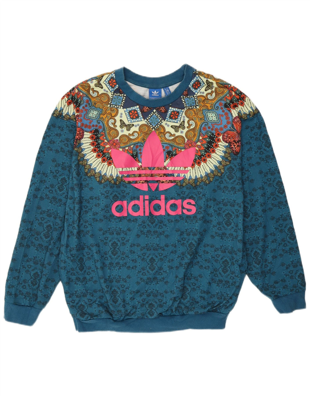 Adidas Womens Abstract Pattern Sweatshirt Jumper UK 10 Small Blue Bohemian
