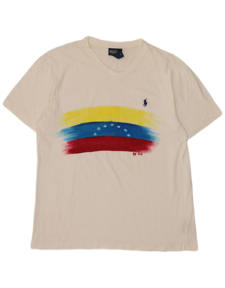 Polo Ralph Lauren Mens Graphic T-Shirt Top Medium White Cotton