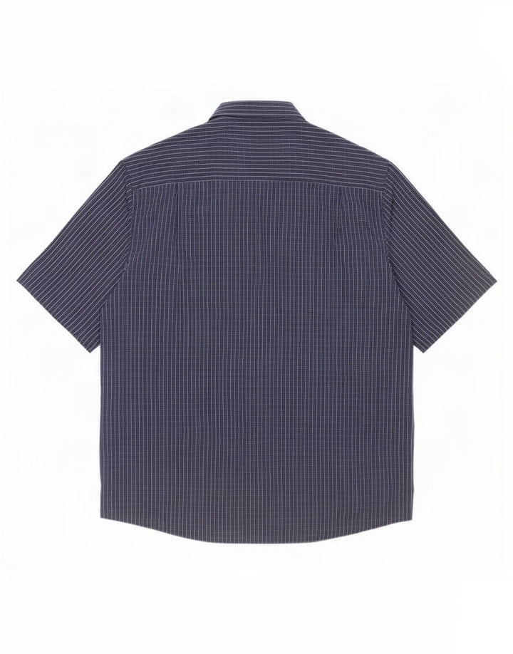 James Pringle Mens Short Sleeve Shirt 2XL Navy Blue Check Polyester