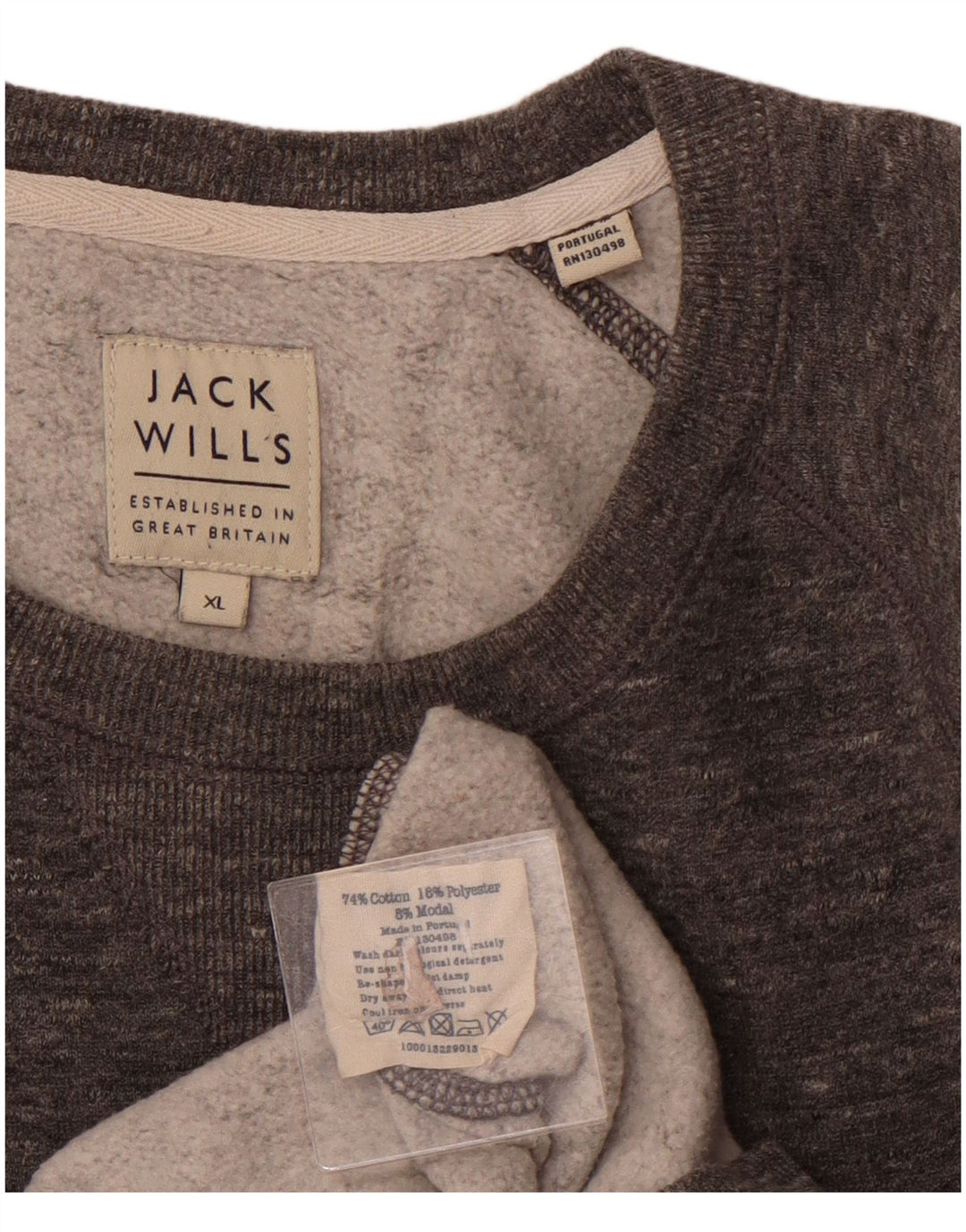 JACK WILLS Mens Graphic Crew Neck Jumper Sweater XL Grey Flecked Cotton