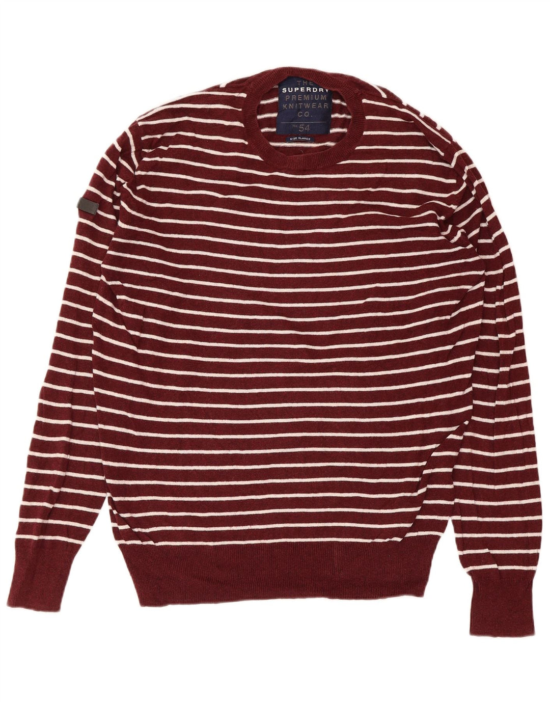 SUPERDRY Mens Crew Neck Jumper Sweater XL Maroon Striped Cotton