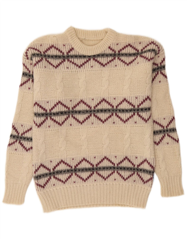 Carrera Mens Crew Neck Jumper Sweater Small Off White Argyle/Diamond