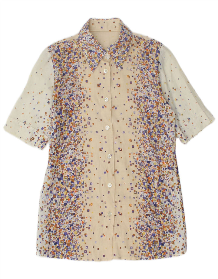 PANCALDI & B Womens 2 Piece Skirt Set UK 4 XS W24 Beige Geometric Cotton