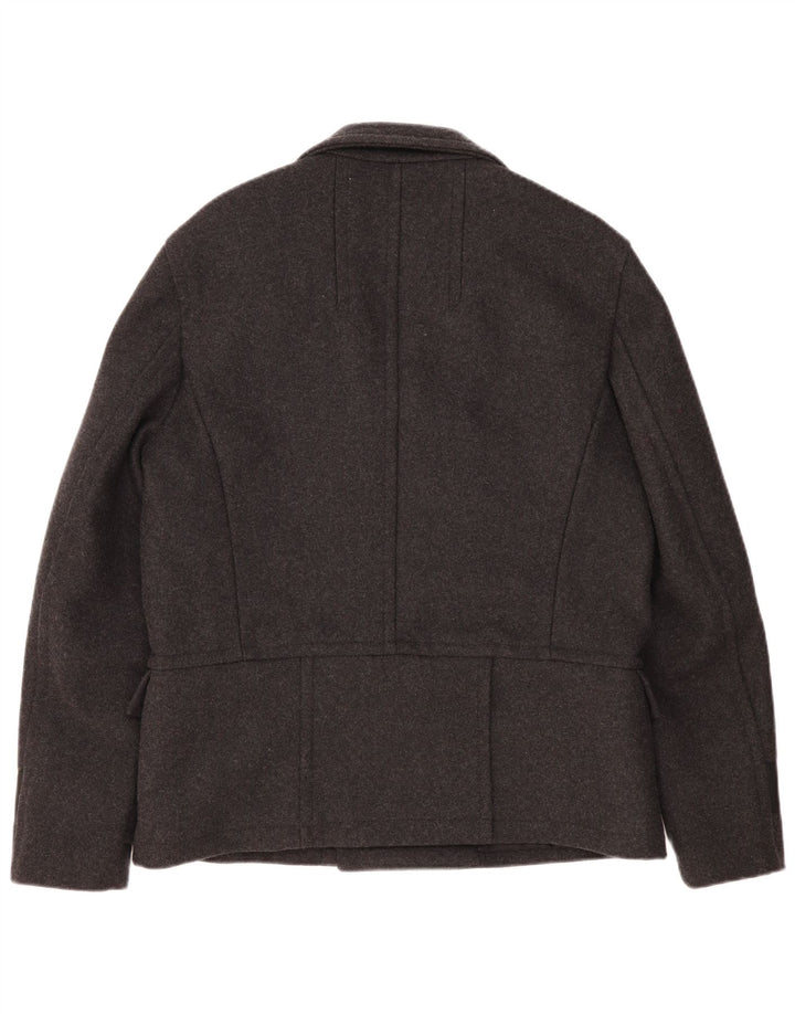 DKNY Mens Pea Coat UK 40 Large Grey Wool