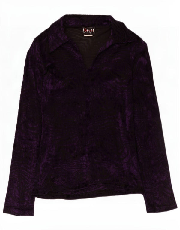 Morgan Womens Long Sleeve Velour Blouse Top UK 12 Medium Purple Viscose
