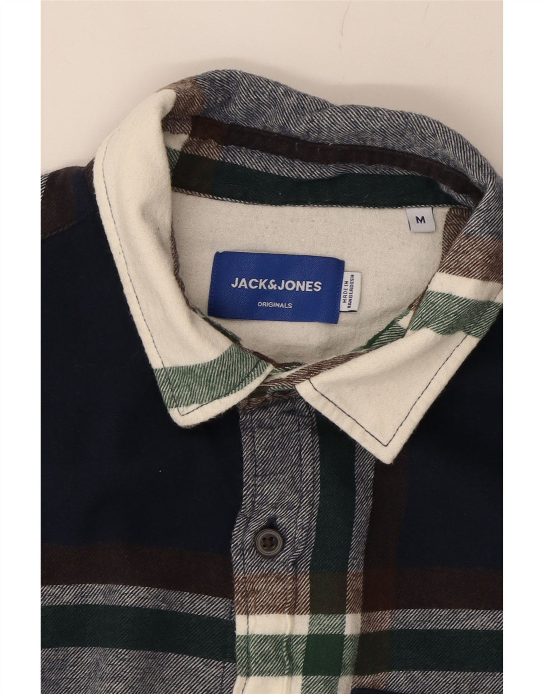 JACK & JONES Mens Flannel Shirt Medium Navy Blue Check Cotton Vintage Jack & Jones and Second-Hand Jack & Jones from Messina Hembry 