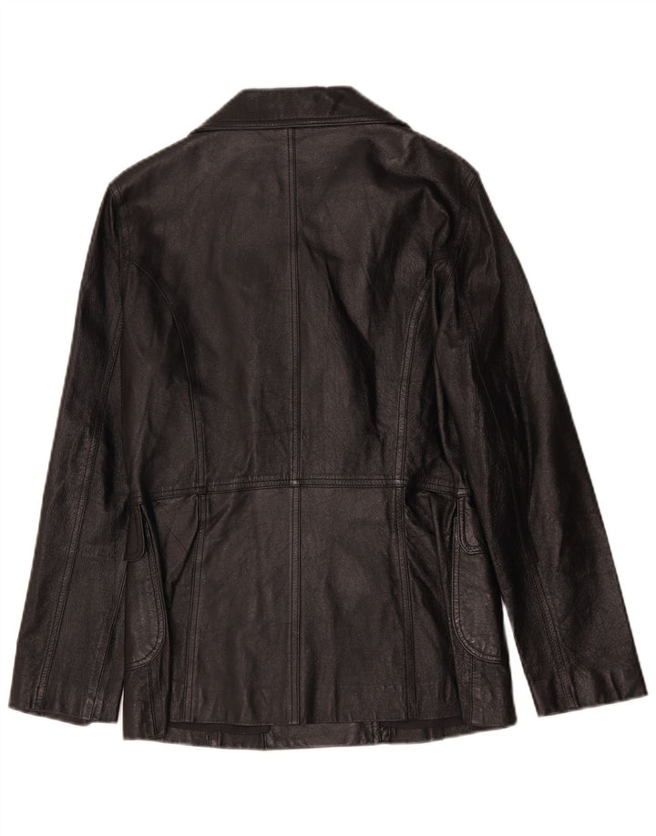 Vintage Womens Double Breasted Leather Jacket UK 8 Small Black Classic