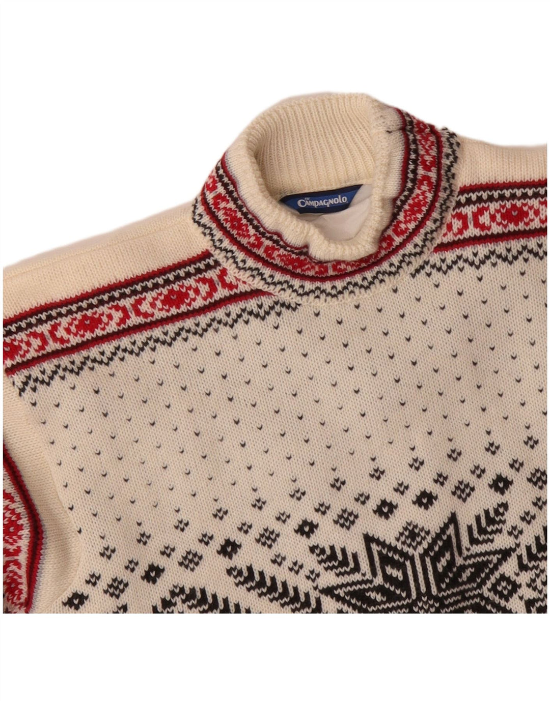 CAMPAGNOLO Mens Turtle Neck Jumper Sweater Medium White Fair Isle Wool