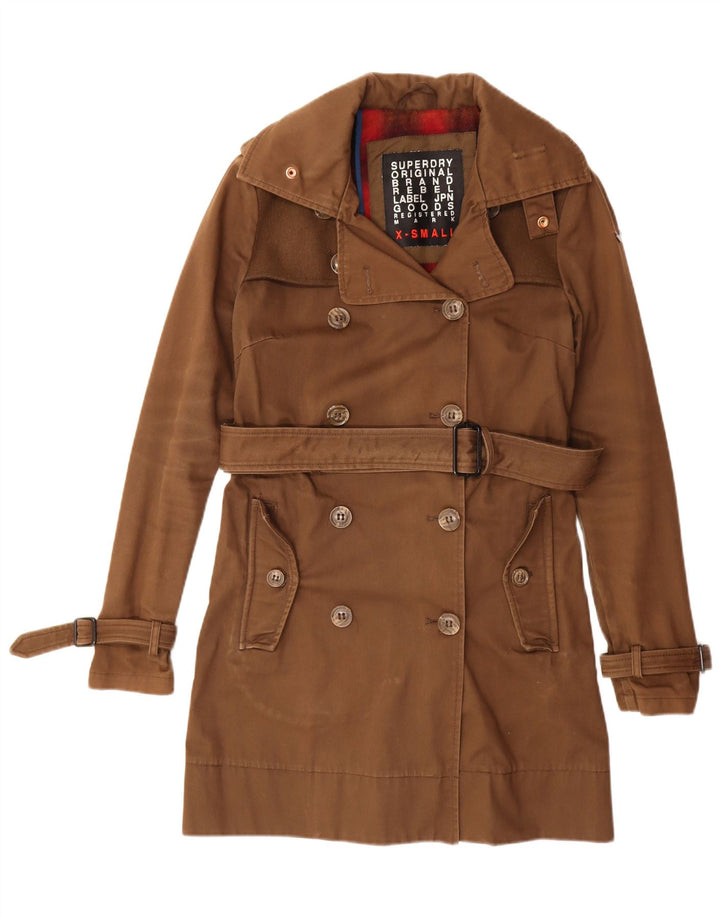 SUPERDRY Womens Trench Coat UK 6 XS Brown Cotton