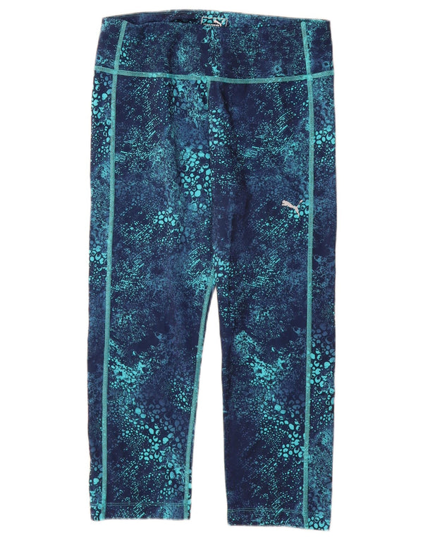 PUMA Womens Abstract Pattern Capri Leggings UK 12 Medium Blue Polyester